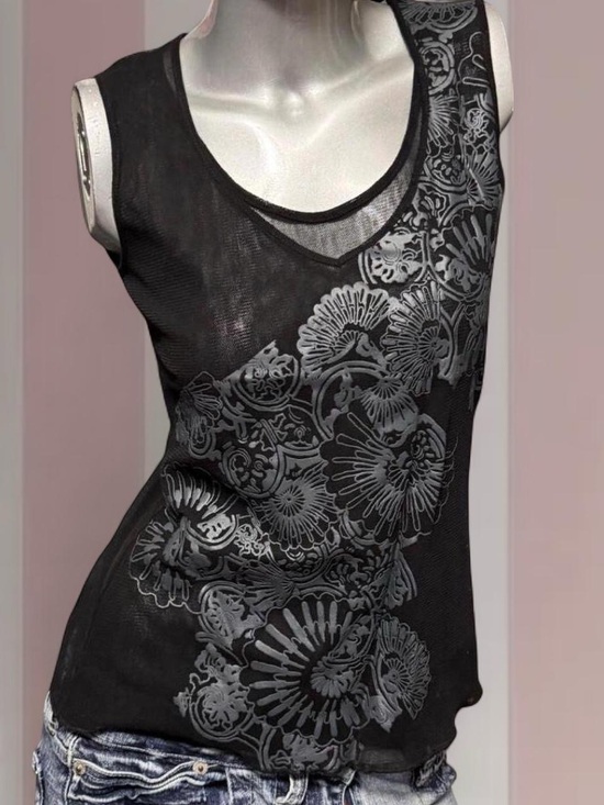 Dolls Kill Tops - Vintage Cyber Y2K Flower MeshTank Top